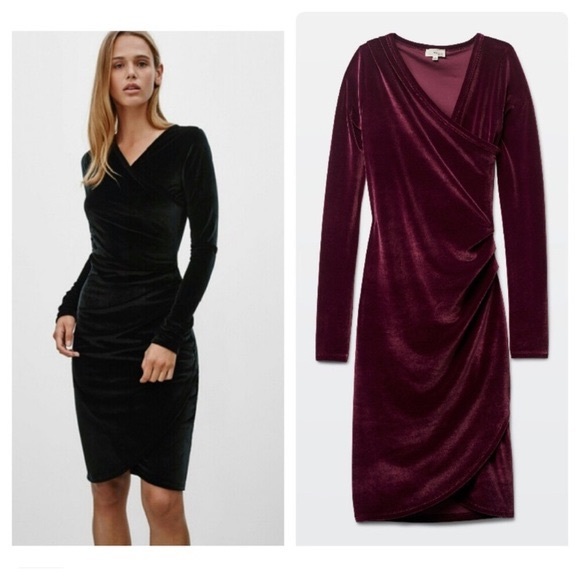 Aritzia Dresses & Skirts - WILFRED FREE Klum Velvet Wrap Dress Wine Red